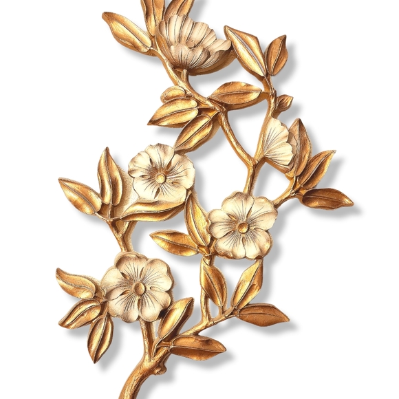 2 Large Vintage Syroco gold and white cherry blossom wall décor set of two - Picture 5 of 16